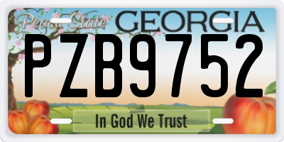 GA license plate PZB9752