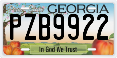 GA license plate PZB9922