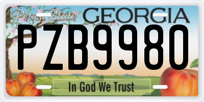 GA license plate PZB9980