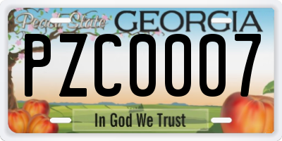 GA license plate PZC0007