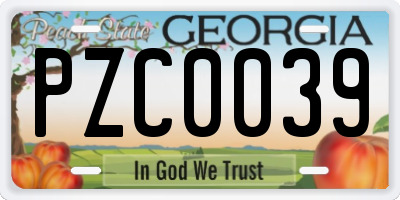 GA license plate PZC0039