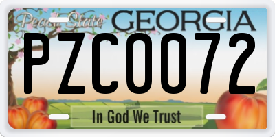 GA license plate PZC0072