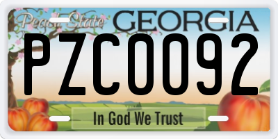 GA license plate PZC0092
