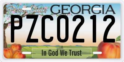GA license plate PZC0212