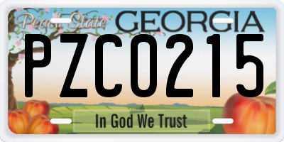 GA license plate PZC0215