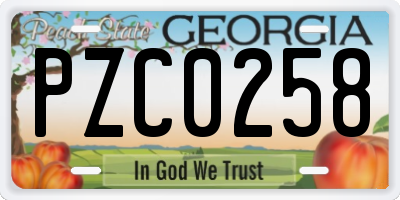 GA license plate PZC0258