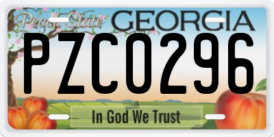 GA license plate PZC0296