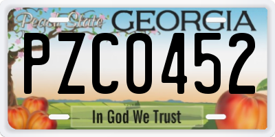 GA license plate PZC0452