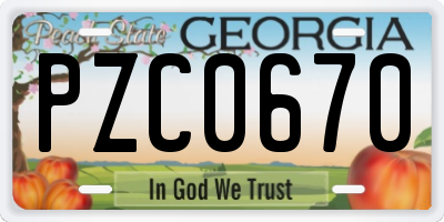 GA license plate PZC0670