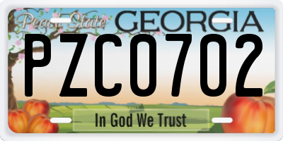 GA license plate PZC0702
