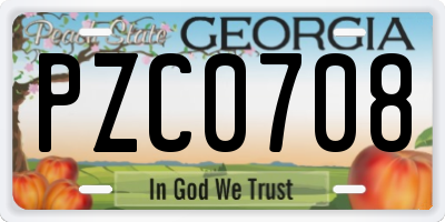 GA license plate PZC0708