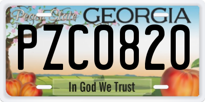 GA license plate PZC0820