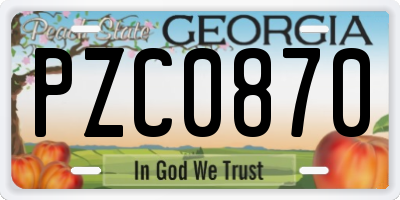GA license plate PZC0870