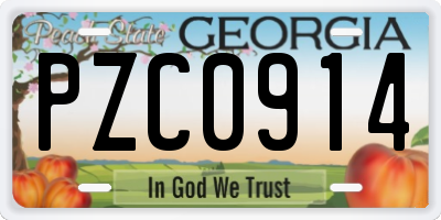 GA license plate PZC0914
