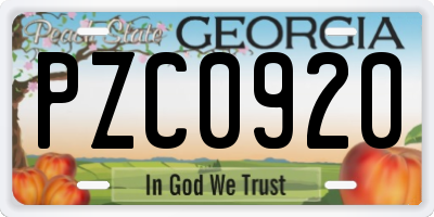 GA license plate PZC0920