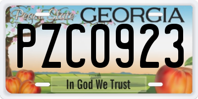 GA license plate PZC0923