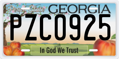 GA license plate PZC0925