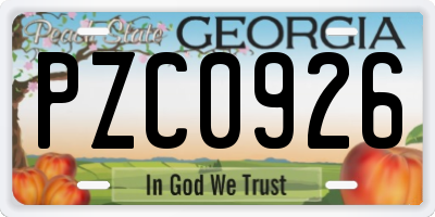 GA license plate PZC0926