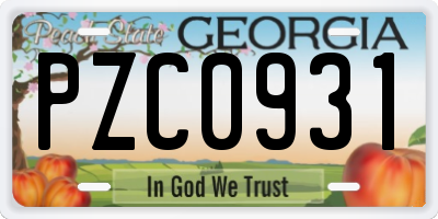 GA license plate PZC0931