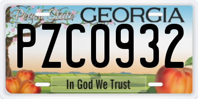 GA license plate PZC0932