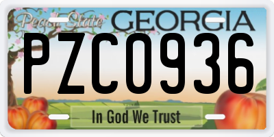 GA license plate PZC0936