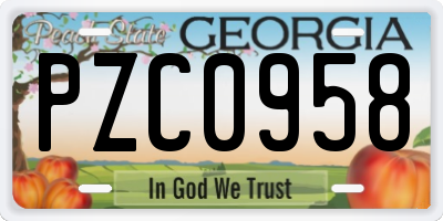 GA license plate PZC0958