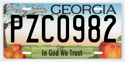 GA license plate PZC0982