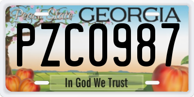 GA license plate PZC0987
