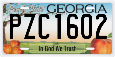 GA license plate PZC1602