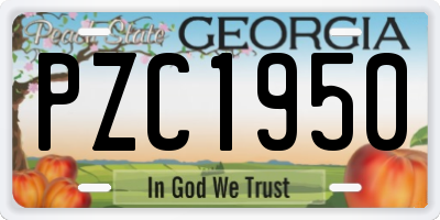 GA license plate PZC1950