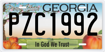 GA license plate PZC1992