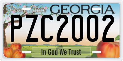 GA license plate PZC2002