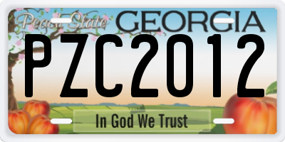 GA license plate PZC2012