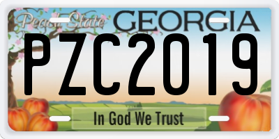 GA license plate PZC2019