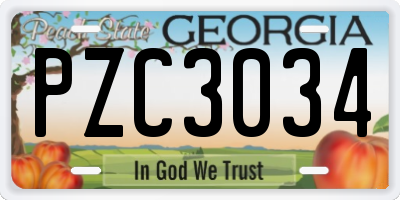 GA license plate PZC3034