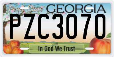 GA license plate PZC3070