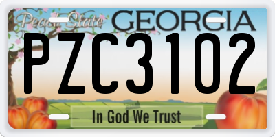 GA license plate PZC3102