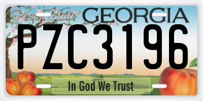 GA license plate PZC3196