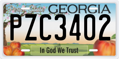 GA license plate PZC3402