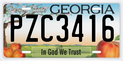 GA license plate PZC3416