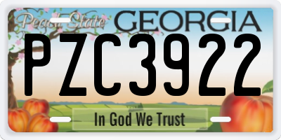GA license plate PZC3922