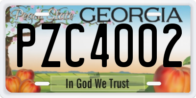 GA license plate PZC4002