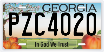 GA license plate PZC4020