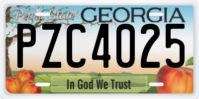 GA license plate PZC4025
