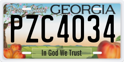 GA license plate PZC4034