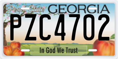 GA license plate PZC4702