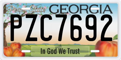 GA license plate PZC7692