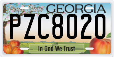 GA license plate PZC8020