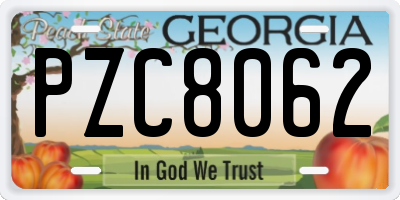 GA license plate PZC8062