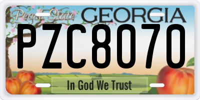 GA license plate PZC8070